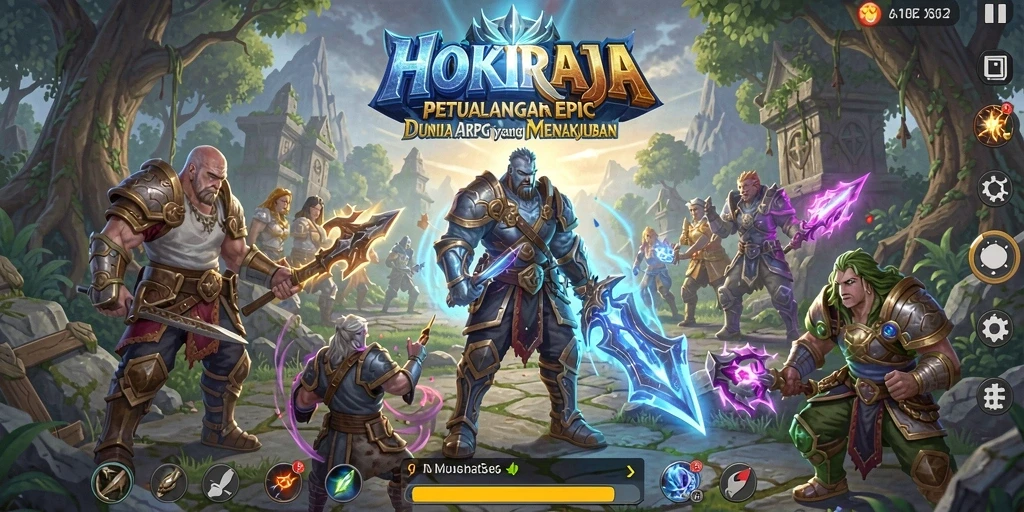 Tampilan gameplay HOKIRAJA yang epik dan mendebarkan.