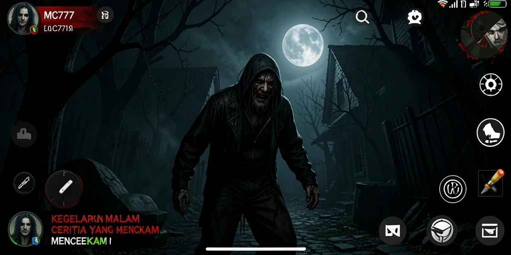 Tampilan gameplay mencekam di dalam dunia gelap MC777.