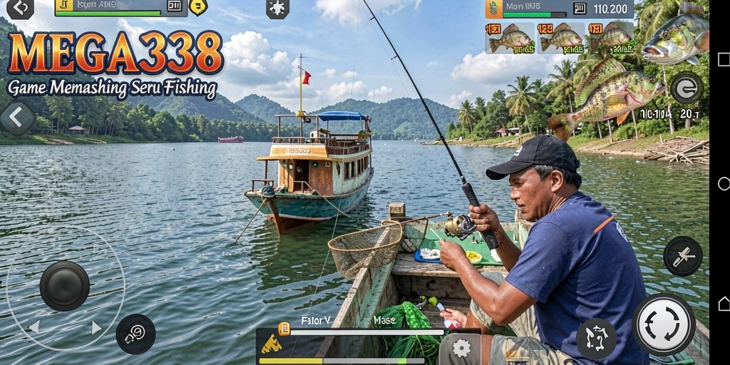 Tampilan gameplay MEGA338 yang mendebarkan saat menangkap ikan di laut.