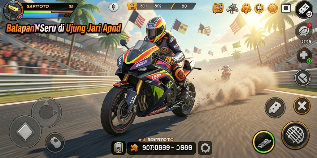 Gameplay seru di SAPITOTO dengan balapan motor yang mendebarkan.